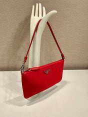 SHOULDER BAG 24 WITH TRIANGLE LOGO IN PASSION RED RE-NYLON FABRIC