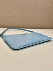 SHOULDER BAG 24 WITH TRIANGLE LOGO IN SKY BLUE RE-NYLON FABRIC