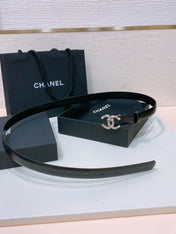 CC BELT 20MM IN BLACK CALFSKIN GOLD HARDWARE ATTACH PEARLS