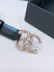 CC BELT 20MM IN BLACK CALFSKIN GOLD HARDWARE ATTACH PEARLS