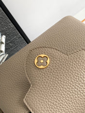 CAPUCINES MINI 21 IN KHAKI BROWN TAURILLON GOLD HARDWARE