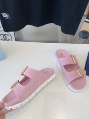 PRA STRAP SLIDES SANDALS PASTEL PINK SUEDE