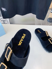 PRA STRAP SLIDES SANDALS BLACK SUEDE