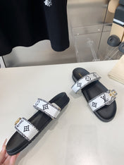 LV WOMEN SUNSET DAD SANDAL IN WHITE MIX BLACK MONOGRAM FABRIC MULE