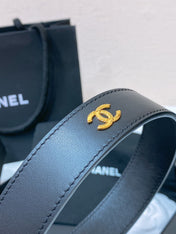 CC BELT 30MM IN BLACK SMOOTH CALFSKIN GOLD MIX BLACK HARDWARE