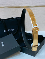 CC BELT 30MM IN GOLD SMOOTH CALFSKIN GOLD MIX WHITE HARDWARE