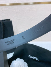 CC BELT 30MM IN BLACK SMOOTH CALFSKIN GOLD MIX WHITE METAL LOGO