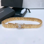 CC ELASTIC BELT 30MM IN GOLD CALFSKIN GOLD HARDWARE WITH RHINSTONES