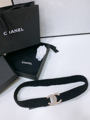 CC ELASTIC BELT 30MM IN BLACK WOOL FABRIC GOLD HARDWARE WITH RHINSTONES