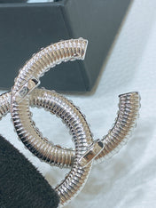 CC ELASTIC BELT 30MM IN BLACK WOOL FABRIC SILVER HARDWARE WITH RHINSTONES