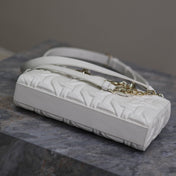 LADY D-JOY BAG 26 IN WHITE GRAPHIC CANNAGE CALFSKIN PALE GOLD-FINISH METAL CHARMS