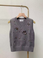 CC Sequined ribbed V-neck knitted vest