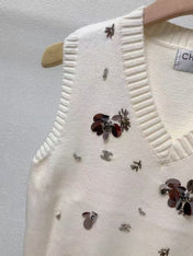 CC Sequined ribbed V-neck knitted vest