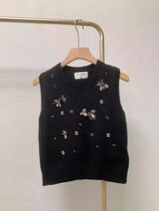 CC Sequined ribbed V-neck knitted vest