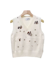 CC Sequined ribbed V-neck knitted vest