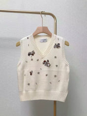 CC Sequined ribbed V-neck knitted vest