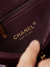 FLAP BAG WITH TOP HANDLE 25 IN WINE RED OIL-WAX LAMBSKIN GOLD HARDWARE