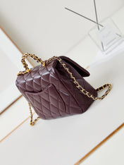 FLAP BAG WITH TOP HANDLE 25 IN WINE RED OIL-WAX LAMBSKIN GOLD HARDWARE