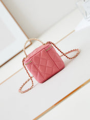 CHANEL 25S MINI VANITY BAG 11 CM IN PEACH PINK LAMBSKIN WITH CRYSTAL-EMBELLISHED CC LOGO