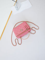 CHANEL 25S MINI VANITY BAG 16 CM IN PEACHY PINK LAMBSKIN WITH CRYSTAL-EMBELLISHED CC LOGO
