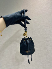 MINI BUCKET BAG 10 IN BLACK RE-NYLON AND SAFFIANO LEATHER STRAP