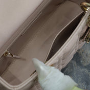 MEDIUM LADY BAG 20 IN BABY PINK QUILTED MACROCANNAGE CALFSKIN SWAMP YELLOW STRAP