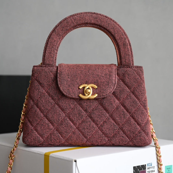 CHANEL 25S KELLY 19 CM IN WINE RED TWEED WITH GOLD HARDWARE