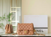 CHANEL 25S FLAP BAG 18 CM IN LIGHT BROWN LAMBSKIN WITH GOLD HARDWARE