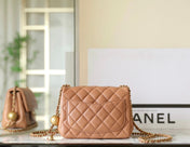 CHANEL 25S FLAP BAG 18 CM IN LIGHT BROWN LAMBSKIN WITH GOLD HARDWARE