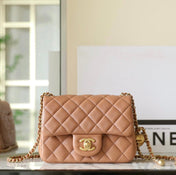 CHANEL 25S FLAP BAG 18 CM IN LIGHT BROWN LAMBSKIN WITH GOLD HARDWARE