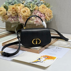 SMALL 19 MONTAIGNE AVENUE TOP HANDLE BAG BLACK SMOOTH CALFSKIN 221147