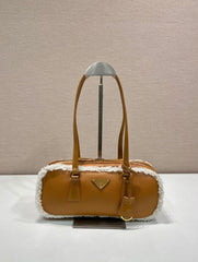 TOP HANDLE BAG 27 IN BRONZE BROWN SHEEPSKIN AND SHEARLING TRIM