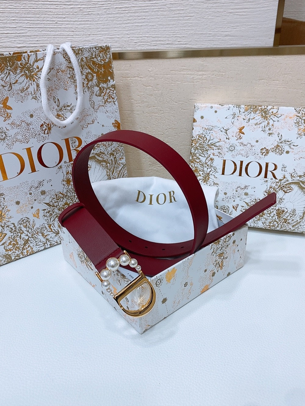 DIOR 25S BELT 30 MM IN RED CALFSKIN 586579