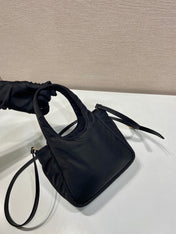 MINI BOW TOTE BAG 18 IN BLACK PADDED NYLON FABRIC