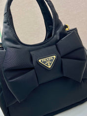 MINI BOW TOTE BAG 18 IN BLACK PADDED NYLON FABRIC