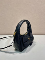 BOW HOBO BAG 22 IN BLACK RE-NYLON AND LAMBSKIN