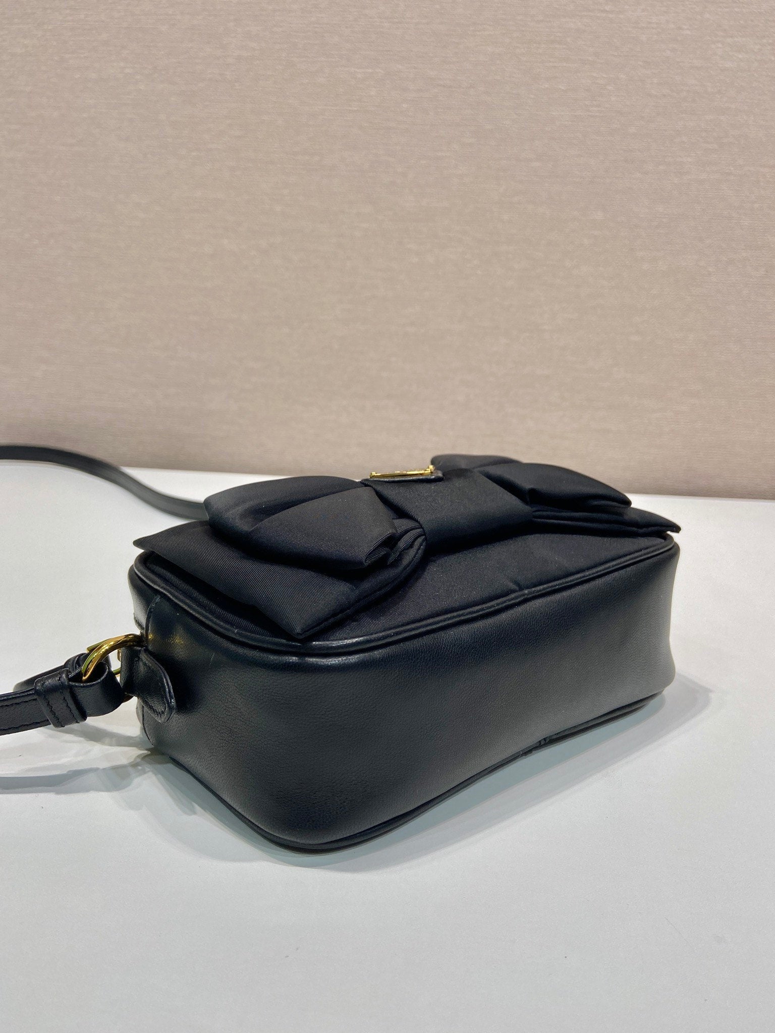 BOW BAG 18 IN BLACK RE-NYLON AND LAMBSKIN