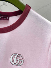 Gucci Embroidered Short Sleeves T-shirt Pink Cotton