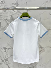 Gucci Embroidered Short Sleeves T-shirt White Blue Cotton