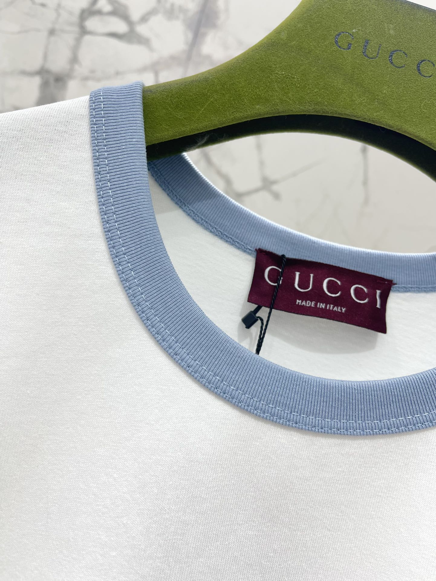 Gucci Embroidered Short Sleeves T-shirt White Blue Cotton