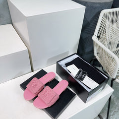 KNIT TAFFY PINK FABRIC FLAT SLIDE