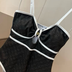 CC BIKINI SWIMSUIT SET IN BLACK AND WHITE TRIM 594785