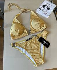 CC BIKINI SWIMSUIT SET IN YELLOW AND GREEN LOGO 606523