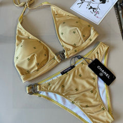 CC BIKINI SWIMSUIT SET IN YELLOW AND GREEN LOGO 606523