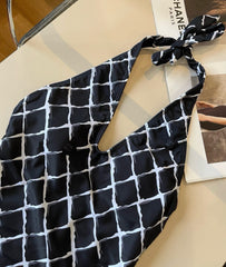 CC BIKINI SWIMSUIT SET IN WHITE CHECKERED PRINT ON BLACK BACKGROUND 624545