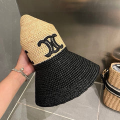 WIDE BRIM HAT MODEL 650346 IN NATURAL & BLACK WOVEN STRAW