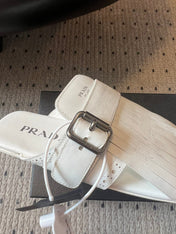PRADA 25S SHUFFLE LEATHER THONG SANDALS IN IVORY CALFSKIN