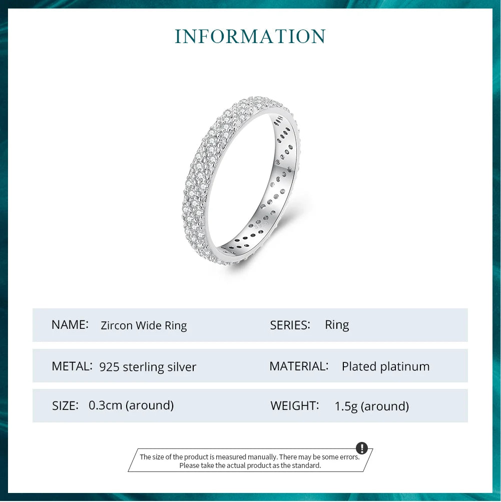 Bamoer 925 Sterling Silver Shiny Zircon Wide Ring Simple Eternity Band for Women Valentine's Day Gift Luxury Fine Jewelry BSR383