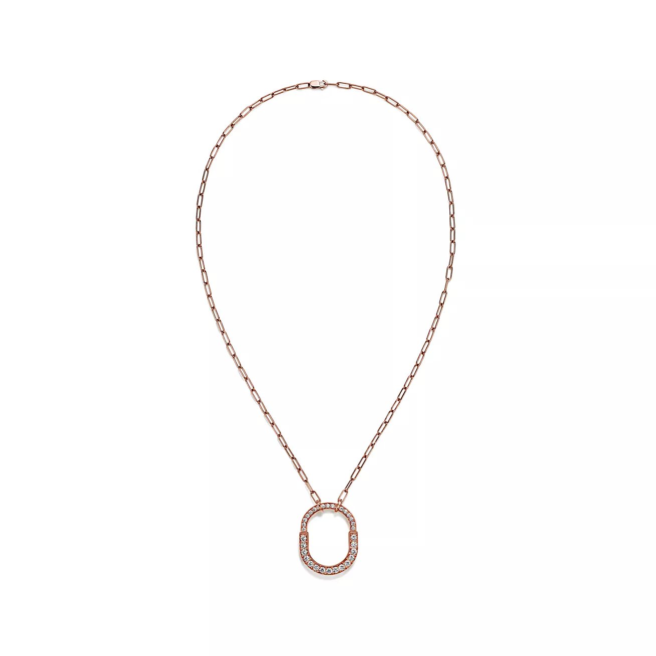 LOCK NECKLACE MEDIUM PENDANT PINK GOLD PAVED DIAMONDS