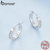 Bamoer 925 Sterling Silver Luxury Zircon Ear Buckles Simple Round Hoop Earrings for Women Party Fine Jewelry Gift BSE868